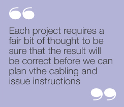 Each project requires a fair bit ofthought to be sure that the resultwill be correct before we can planthe cabling and issue instructions”
